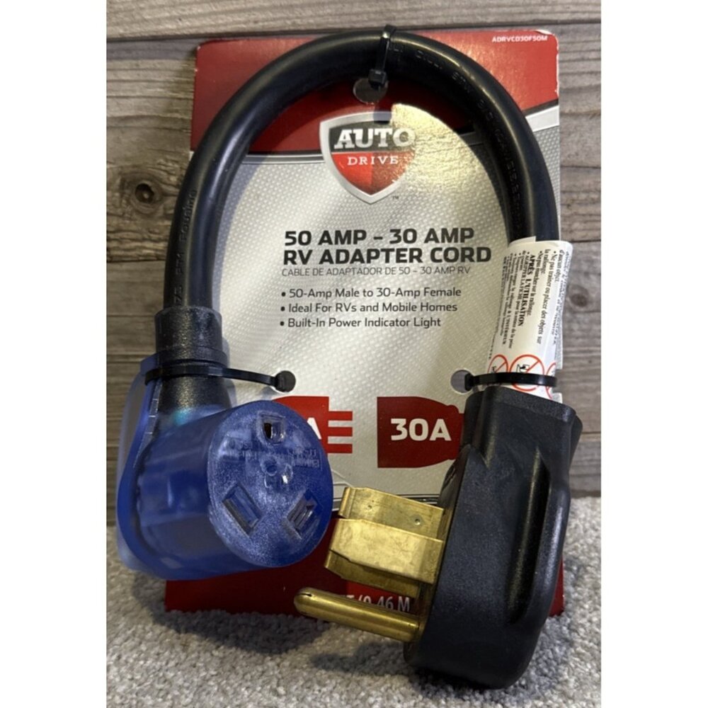 AutoDrive 10/3 STW 50 to 30 AMP Universal RV Adapter Extension Cord 1.5 Ft